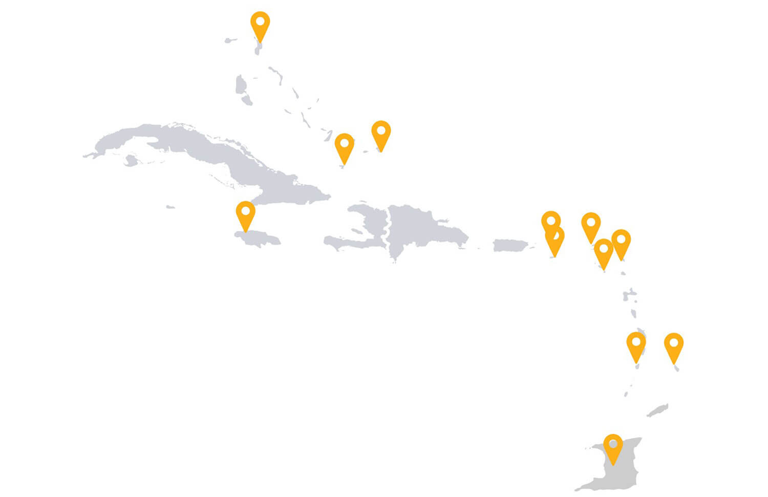 map pinpointing hospitality projects in the Caribbean